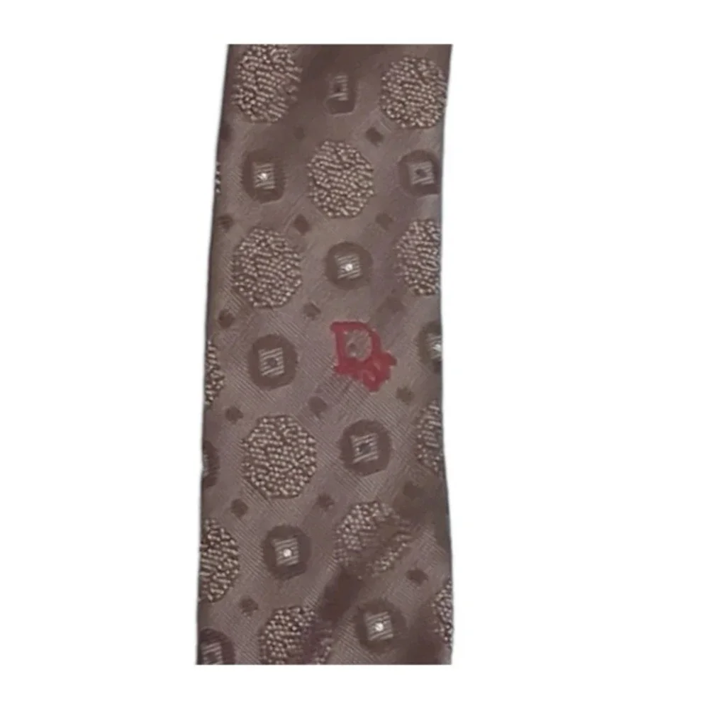 Christian Dior Monsieur Brown Vintage Embroidered‎ Silk Blend Geometric Neck Tie